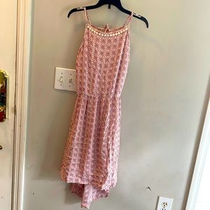 Art Class girls hi low dress 10/12 red, blue w ivory lace detail
